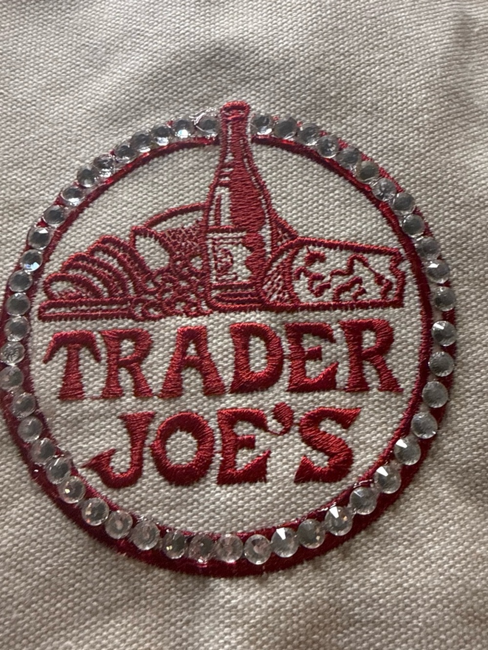 Trader Joe’s Large 💎bling Canvas Tote Bag in Cream and Navy